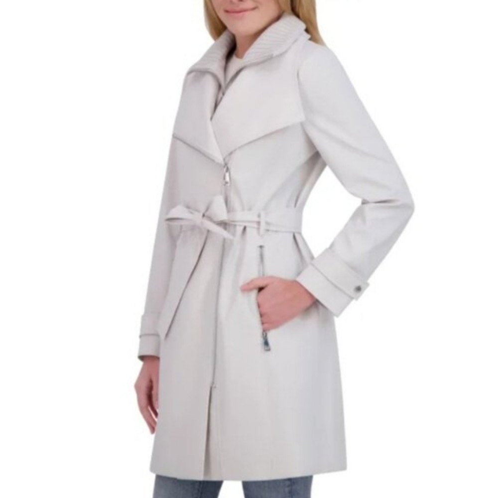 New Halston Women's Belted Trench Coat Gray
